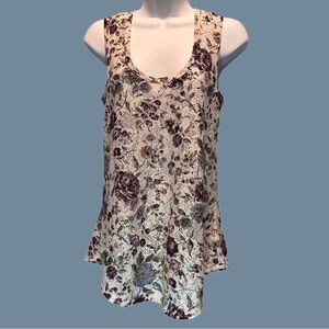 BKE Cream Lace Floral Tank with Mauve Accents